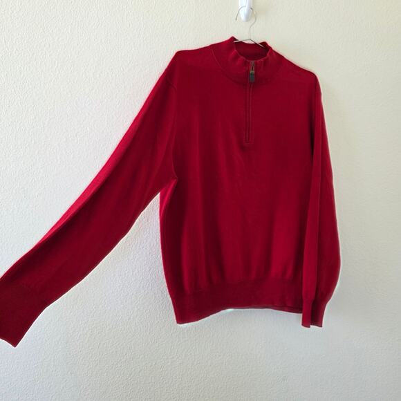 Orvis Quarter Zip Sweater Red Mens Size L Cotton Silk Cashmere Blend Pullover - Picture 3 of 11